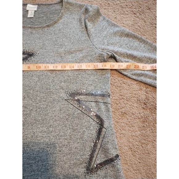 Weekends by Chico's Women's Lightweight Sweater Gray w/Sequin Star Design - Picture 6 of 8